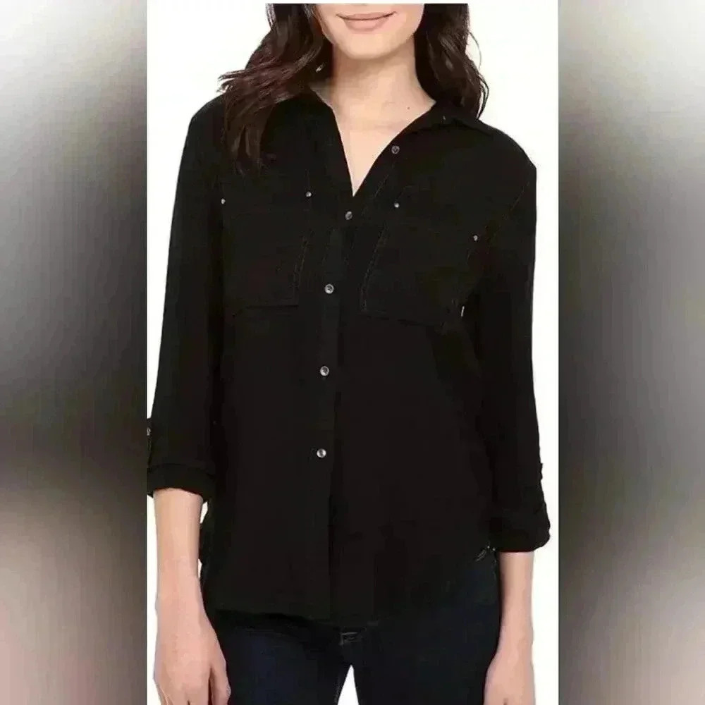Calvin Klein Women's Airflow Utility Shirt Lightweight woven button-up shirt - Picture 1 of 7